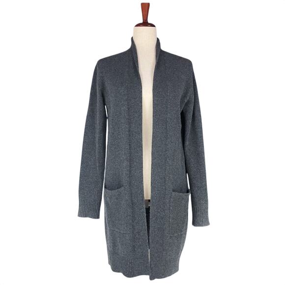 THEORY 100% Cashmere Slouchy Open Cardi Sweater in Charcoal Gray Pockets Size M - Picture 1 of 9